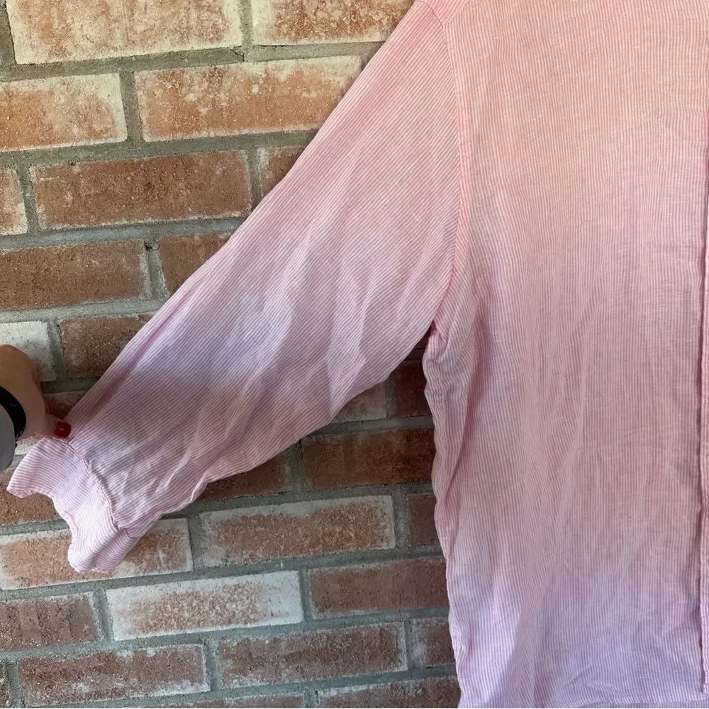Vineyard Vines 100% Linen Button Down Shirt Oversized Men’s XL Pink White Stripe - Picture 4 of 8
